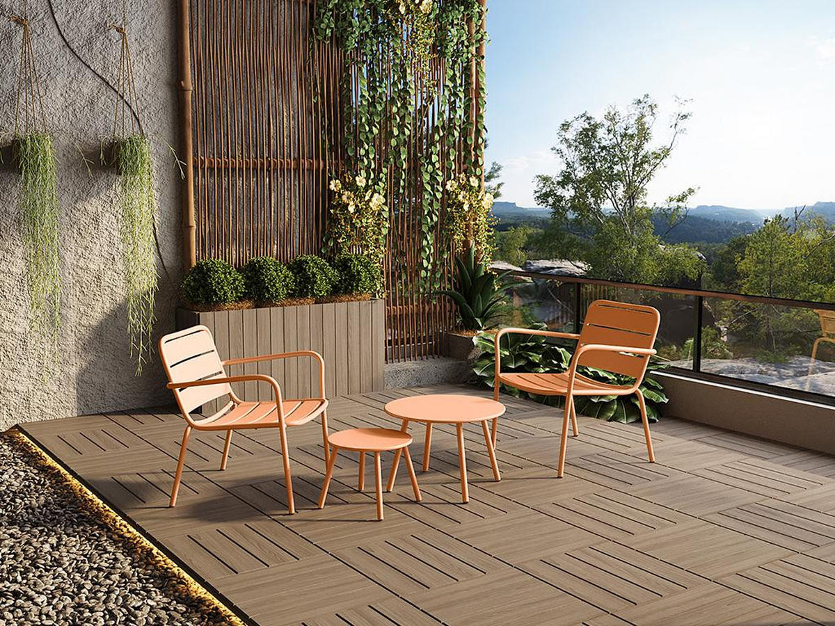 GARTENSESSEL niedrig & stapelbar - Metall - Hellorange - MIRMANDE von MYLIA - Orange, Metall (67.5/71.5/60cm) - Vente-Unique