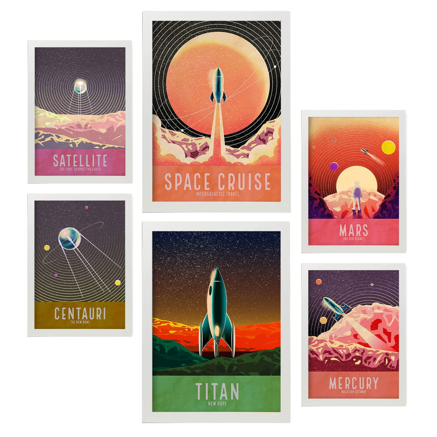 POSTER Set Mit 6 Planetarium Sammlung A3 & A4 Weißer Rahmen - Weiß, Papier (29/3cm) - Nacnic