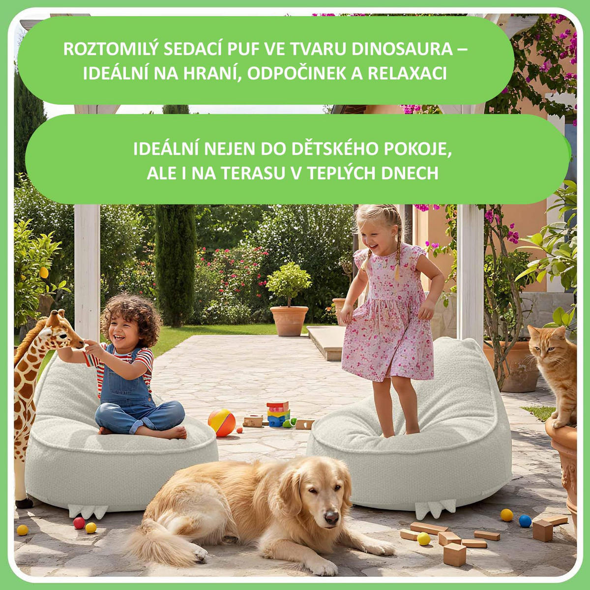 SITZSACK FÜR KINDER Dino 75/75/55 cm, weicher Bouclé 315 g/m², abnehmbarer Bezug, Lamb Cloud - Creme, Textil (75/55/75cm) - Dreamroots