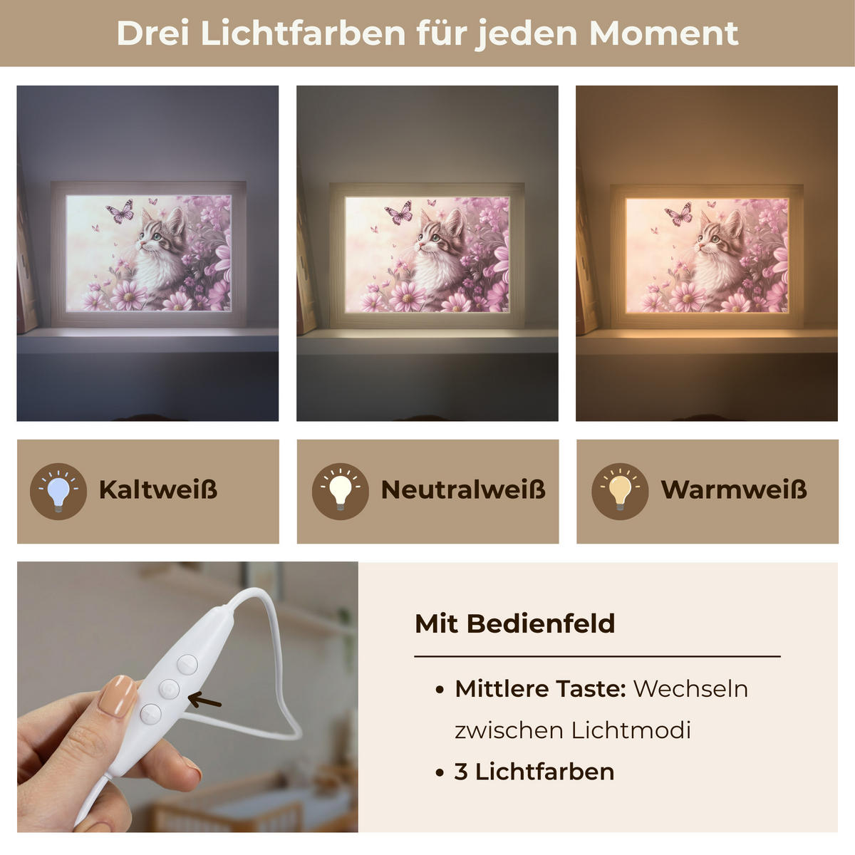 NACHTTISCHLAMPE Kätzchen - Blumen - Schmetterlinge - Lila 20x15 cm - Altrosa, Holzwerkstoff (8/20/15cm)