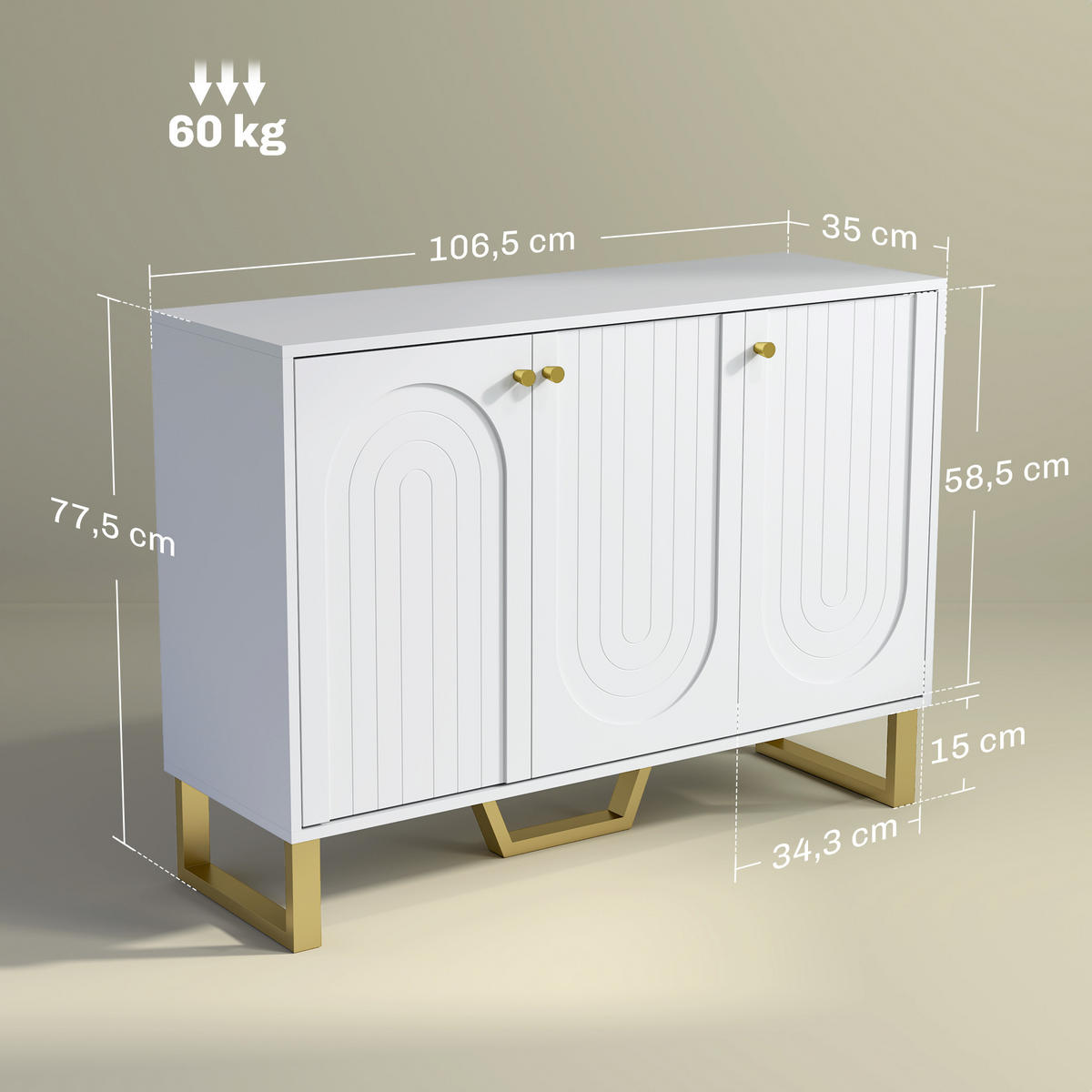 SIDEBOARD Weiß, 106,5/35/77,5 cm - Weiß, Holz (106.5/77.5/35cm) - PANGIVO