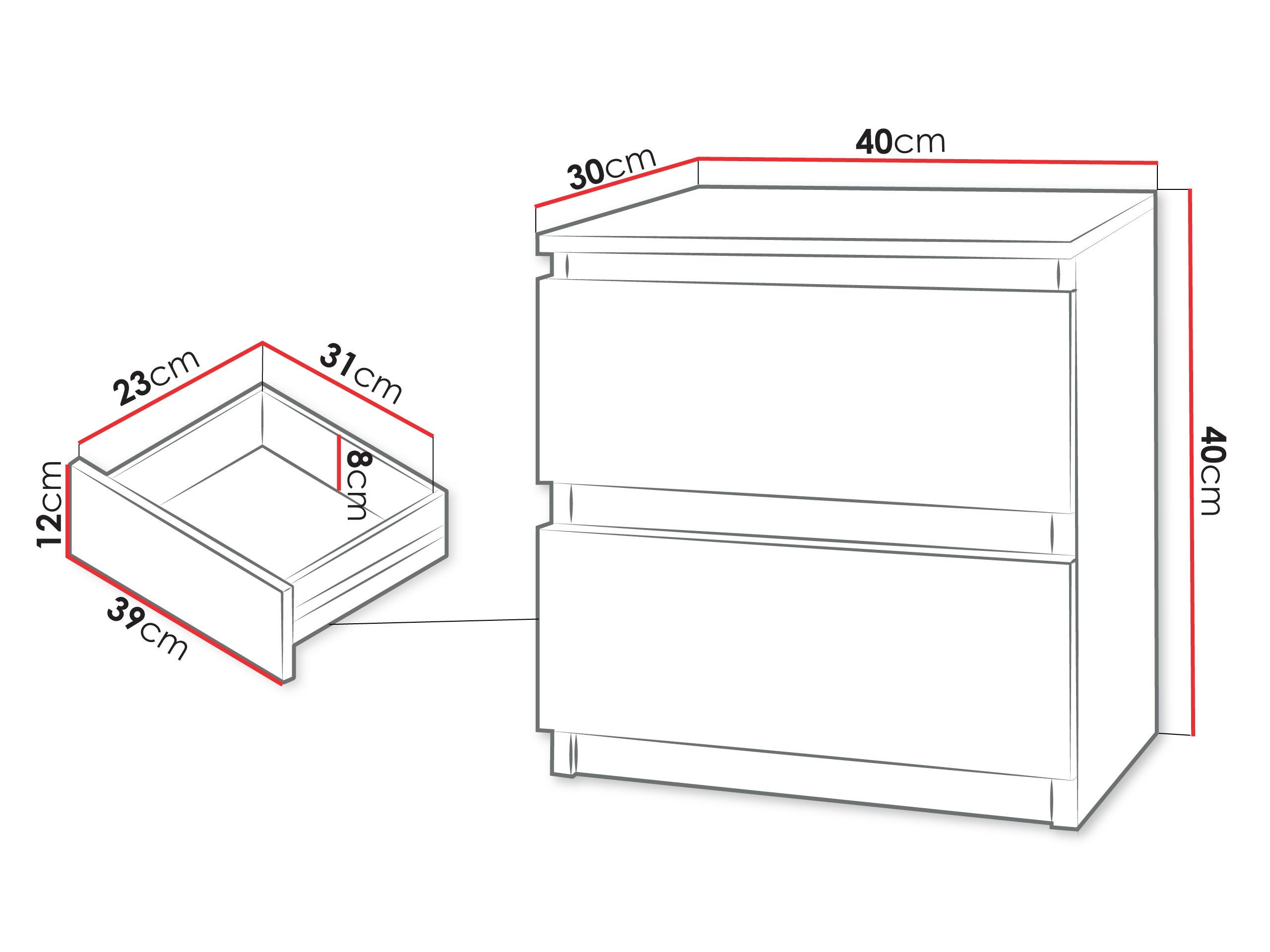 Thumbnail - Mirjan24 Nachttisch, Schwarz, Holzwerkstoff, 2 Schubladen, 40x40x30 cm, Schlafzimmer, Nachttische