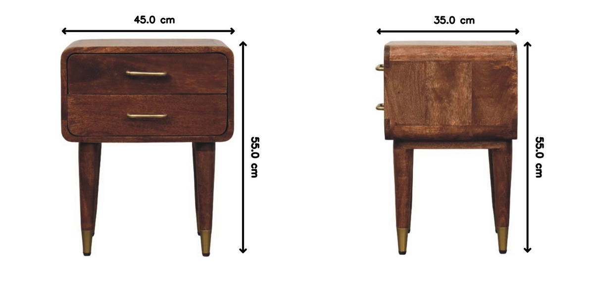 NACHTKASTEN Astor, 2 Schubladen, Dunkelbraun - Rotbraun/Messingfarben, Holz/Metall (45/55/35cm) - Artisan Furniture