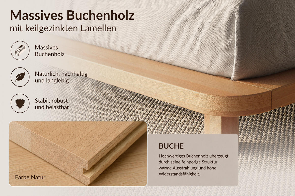 MASSIVHOLZBETT Eyko BORA, 180/200, Buche - lackiert, Samt-Kopfteil Schwarz - Buchefarben/Schwarz, Holz/Textil (180/200cm)