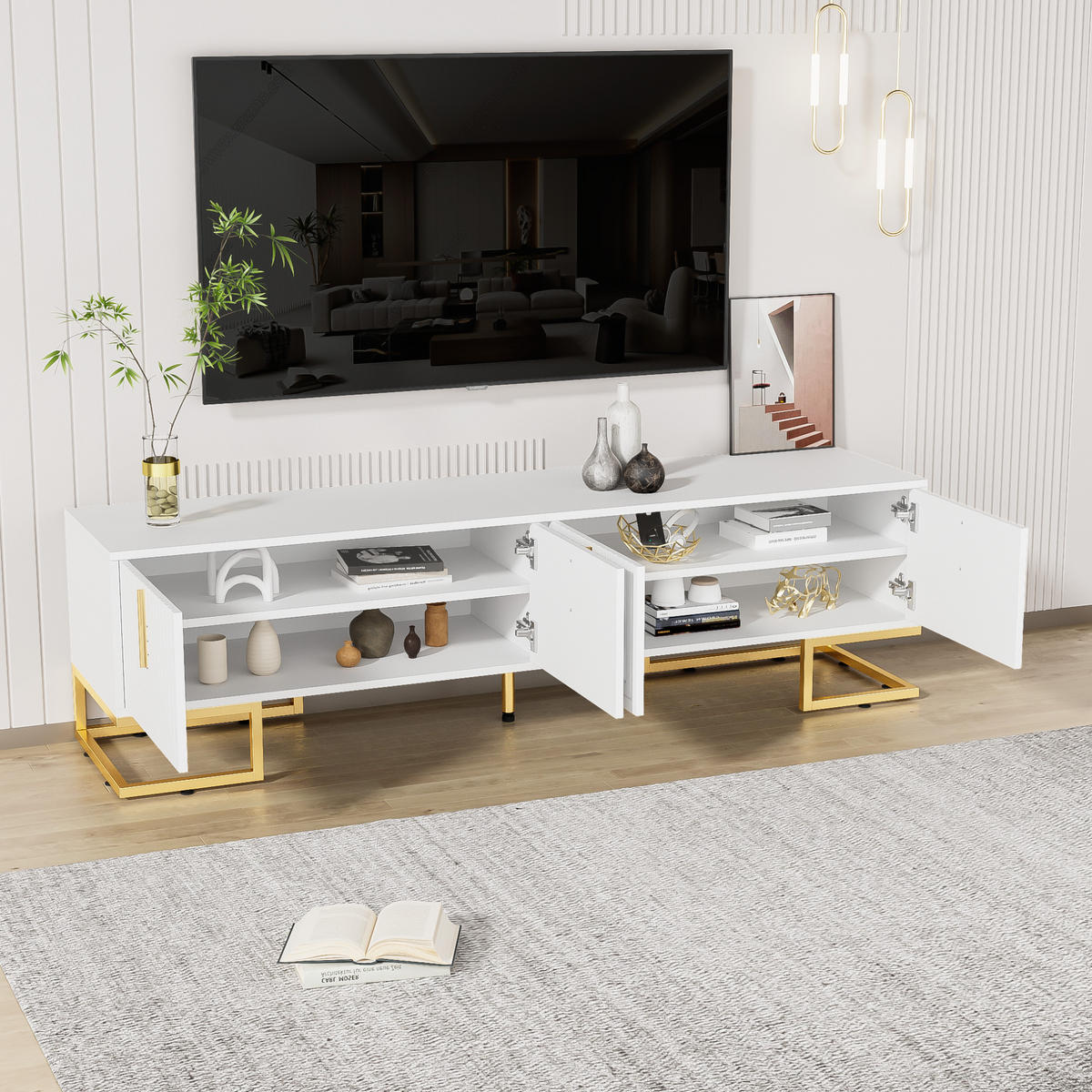 TV-LOWBOARD 170/40/45,5 cm mit 4 Türen und Soft-Close in Weiß - Weiß, Holzwerkstoff (200/60/35cm) - BEAOK