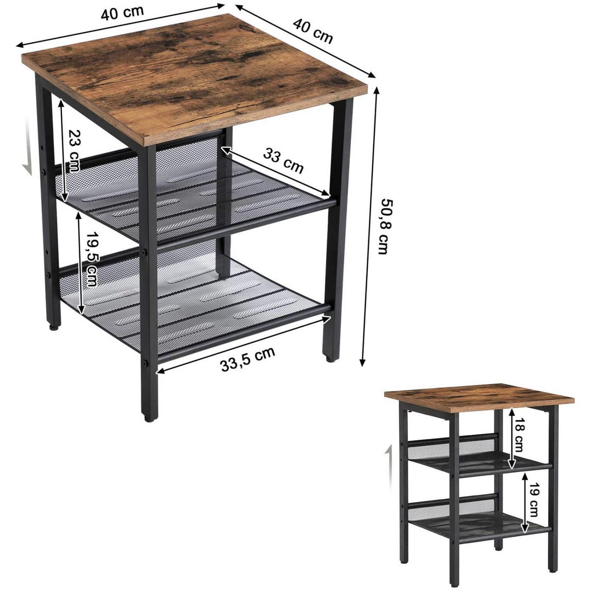 BEISTELLTISCH Holzoptik Metall Dunkelbraun Schwarz 2-Er Set 2 Ablagen 40x40x50,8 cm - Dunkelbraun/Schwarz, Holzwerkstoff/Metall (40/40/50cm) - Begryf