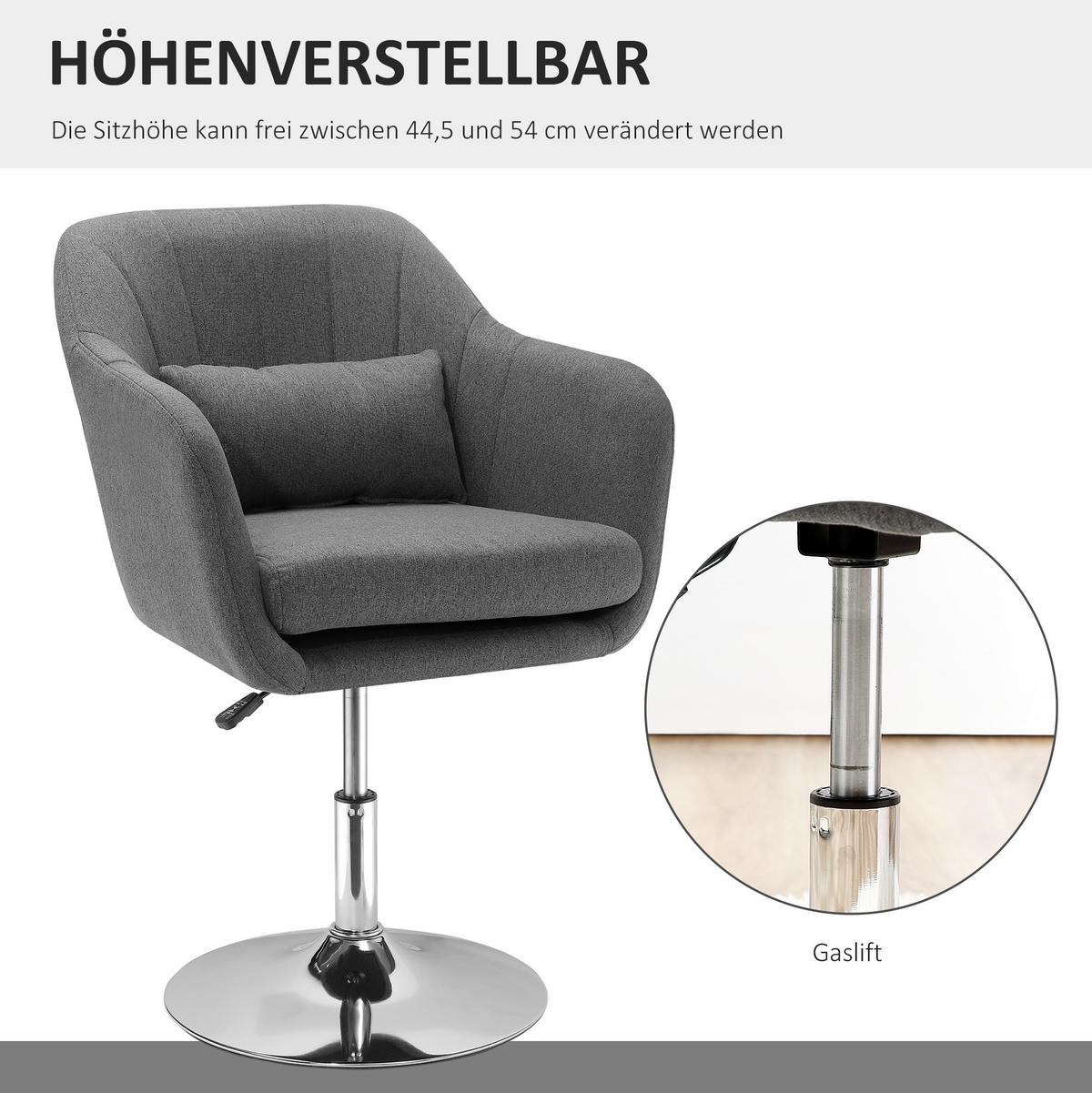 DREHSTUHL 60/60/79-91 cm dunkelgrau aus Polyester drehbar - Dunkelgrau, Kunststoff (60/91/60cm) - OKWISH