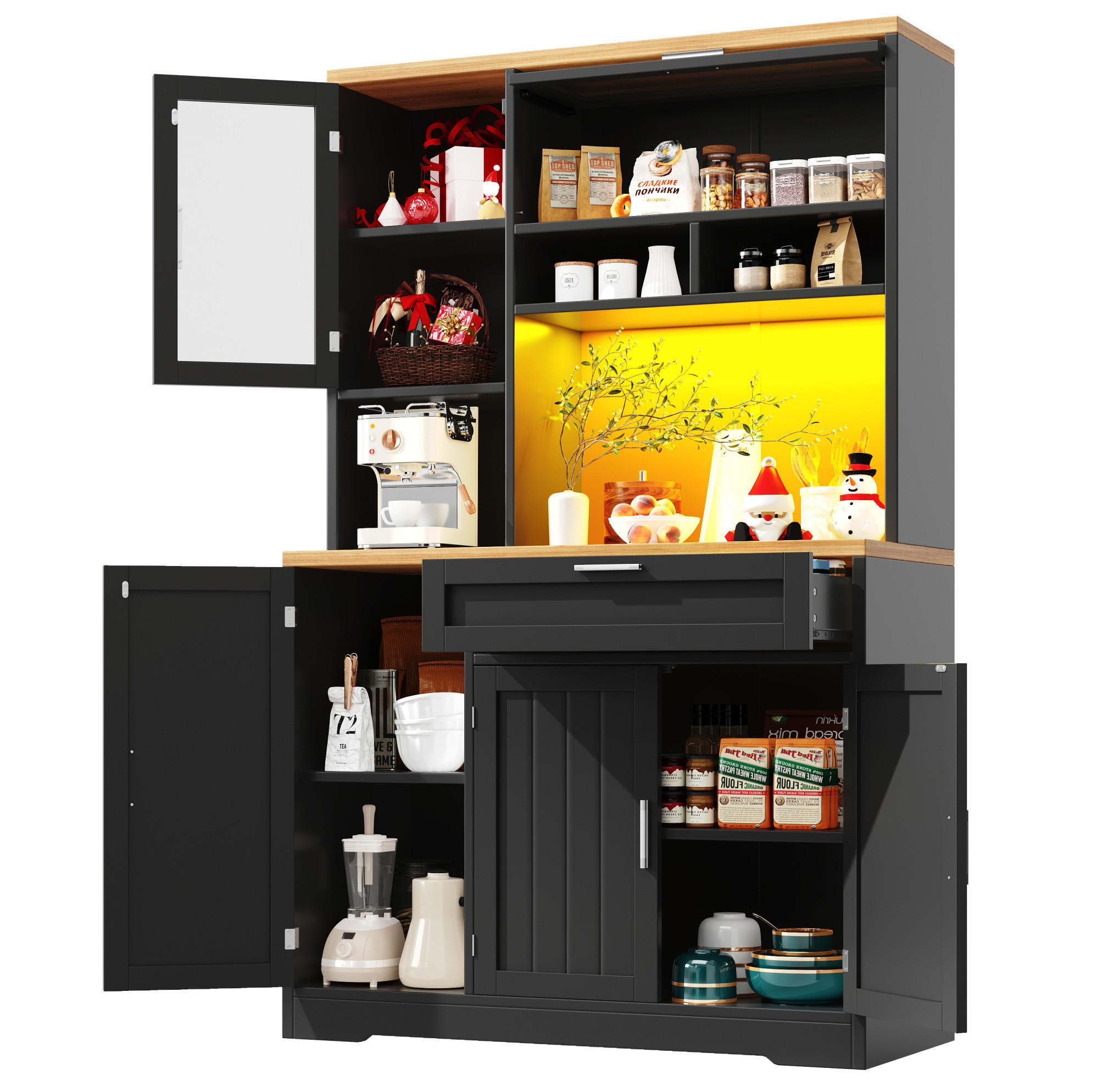 BUFFET 104/40/180 cm schwarz aus MDF mit LED-Beleuchtung - Schwarz, Holzwerkstoff (104/180/40cm) - OKWISH