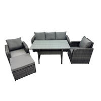 GARTENSET mit 3-Sitzer-Sofa,Esstisch Polyrattan 6-Sitzer - Dunkelgrau/Grau, Glas/Kunststoff - Fimous