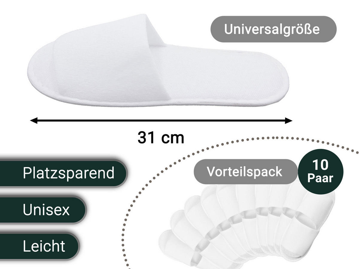 FROTTIERSLIPPER, 10er-Set, Universalgröße, 100% Polyester, Weiß - Weiß, Textil (5/1/31cm) - Zollner