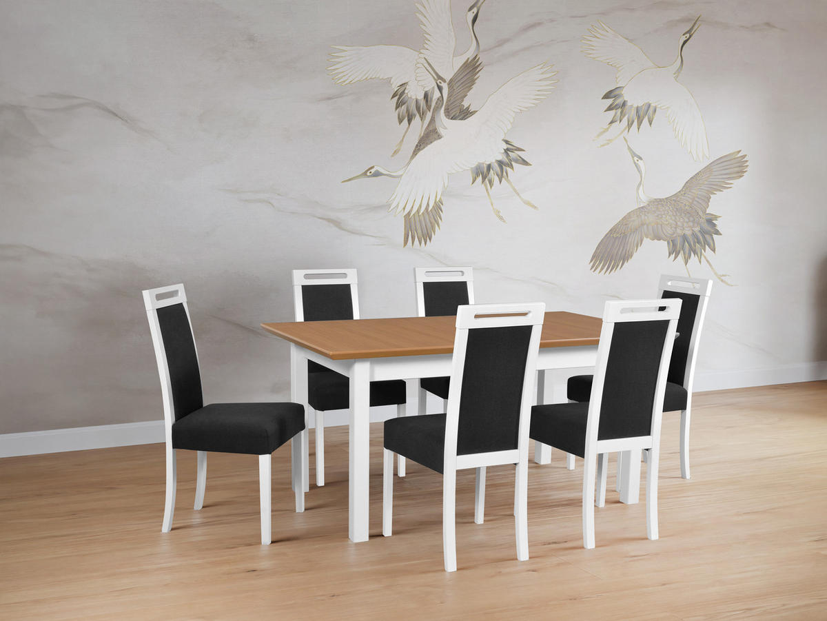 STUHL 2er Set Roma 5, weiß - Schwarz/Weiß, Holz (45/96/41cm) - Leaf Design