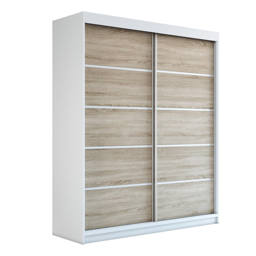 SCHWEBETÜRENSCHRANK 180 CM TREND Farbe: Weiß , sonoma , sonoma - Weiß/Braun, Holzwerkstoff (180/215/59.5cm) - A&J MöbelLand