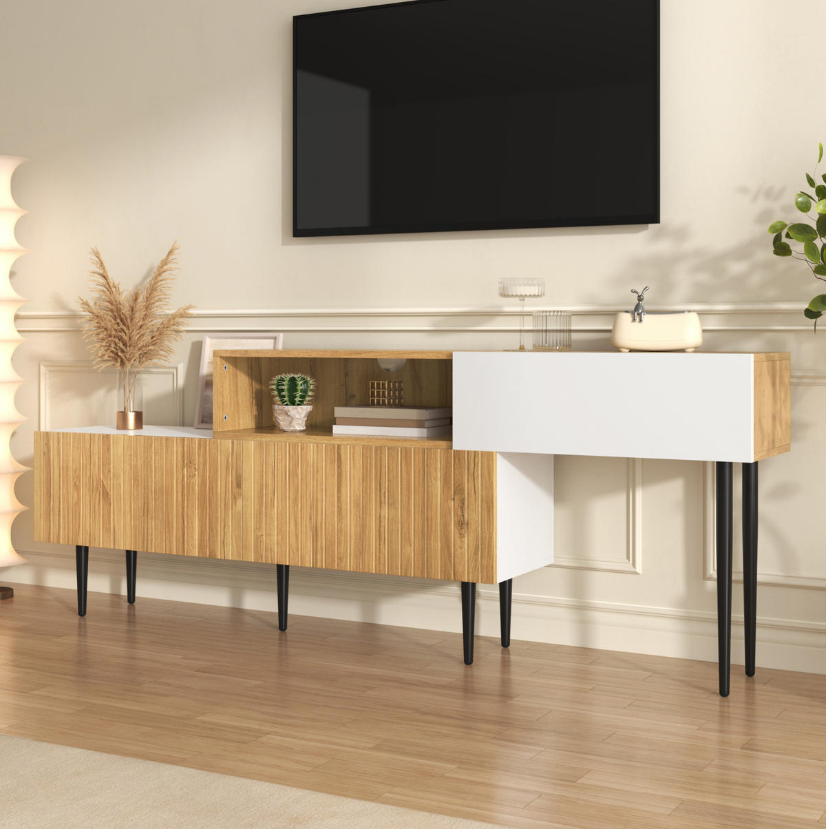 TV-SCHRANK modern in Weiß 180/35/48 cm - Eichefarben, Holzwerkstoff (220/63.5/30cm) - Redom