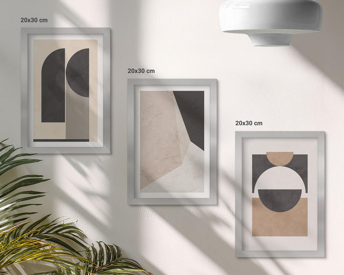 BILDER SET 3er Set - 20x30 cm Silberner Rahmen - Abstrakte Formen beige braun - Silberfarben, Kunststoff (20/30cm) - TULUP