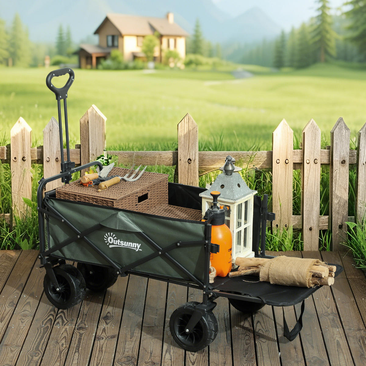 GARTENWAGEN 120 kg belastbar - Grün, Metall (48/102/125cm) - Outsunny