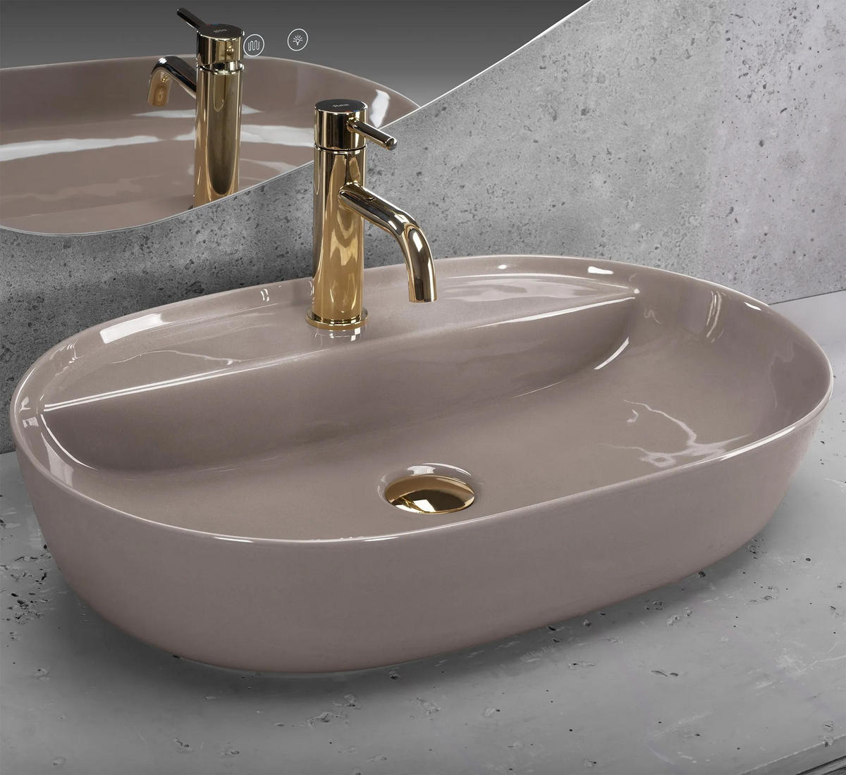 AUFSATZWASCHBECKEN Rea Aura 61 Beige Shiny - Beige, Keramik (41/13/61cm) - REA
