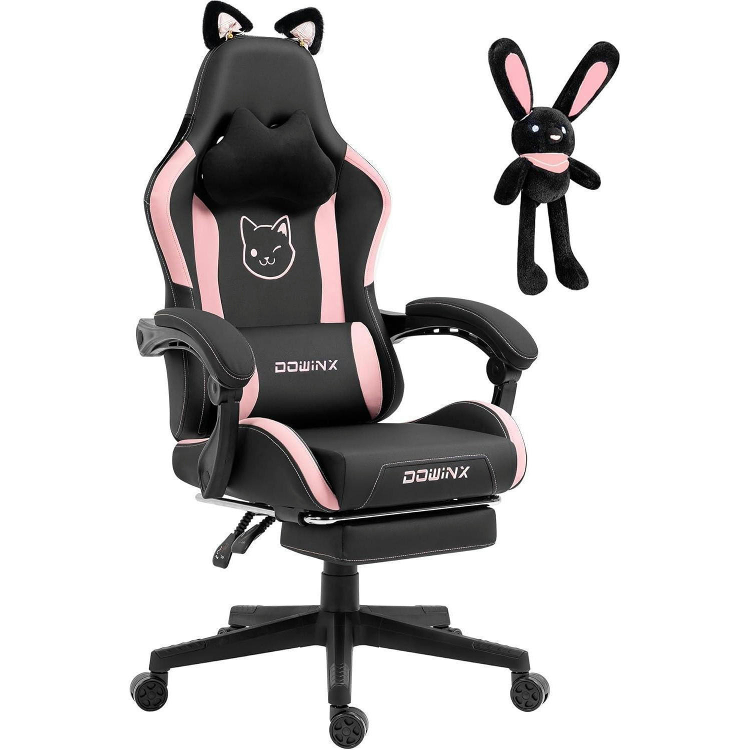 GAMING-STUHL mit Katzen-Edition und Fußstütze Schwarz/Pink - Pink, Kunststoff (83/22/57.5cm)
