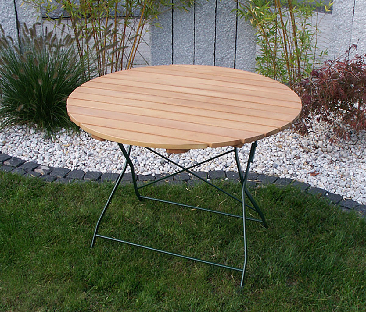 KLAPPTISCH Bad Belzig aus Robinienholz 100 cm rund, Stahlgestell Grün - Braun, Holz (100/100/72cm) - TPFGarden