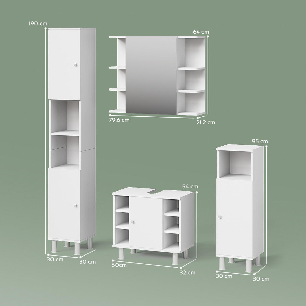 BADMÖBEL-SET Fucino Weiß 4 Teile - Weiß, Holzwerkstoff (60/54/32cm) - Livinity®