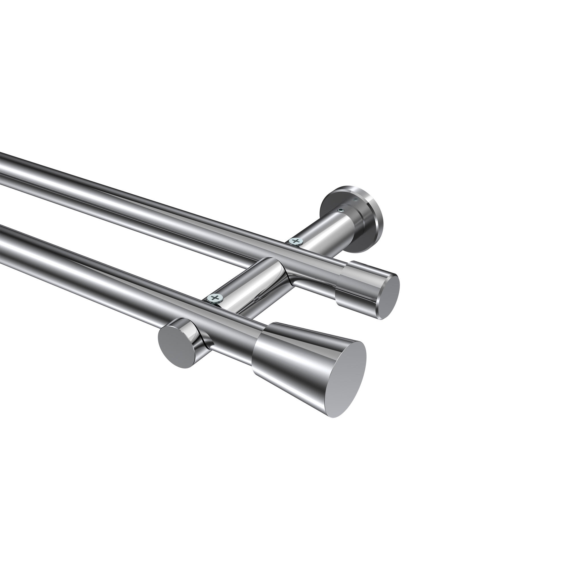 GARDINENSTANGEN-SET Platon Sitra 540 cm (geteilt in 3 x 180 cm), 2-läufig (ohne Ringe), 20 mm Ø Chrom - Chromfarben, Metall (540cm) - INTERDECO