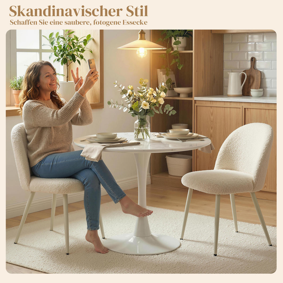 ESSZIMMERSTÜHLE 2ER-SET aus Polyester Metall Cremeweiß - Creme, Textil/Metall (50.5/78.5/57.5cm) - HOMCOM