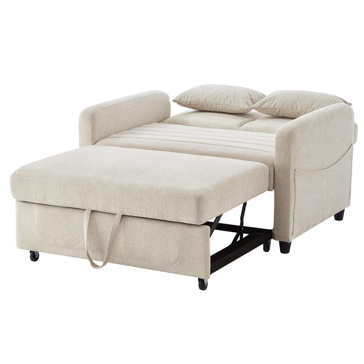 SOFABETT Baumwoll-Leinen mit Ausziehfunktion und verstellbarer Rückenlehne Beige 114/77/82,5 cm - Beige, Textil (77/82.5/114cm) - Redom