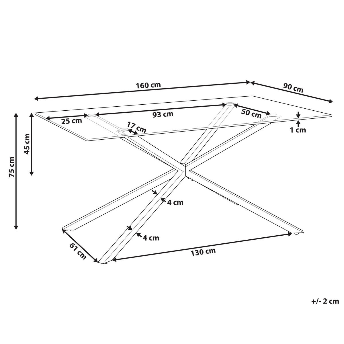 ESSTISCH 160/90/75 cm Transparent, goldfarben Rechteckig Cora - Transparent, Glas (160/90/75cm) - Beliani