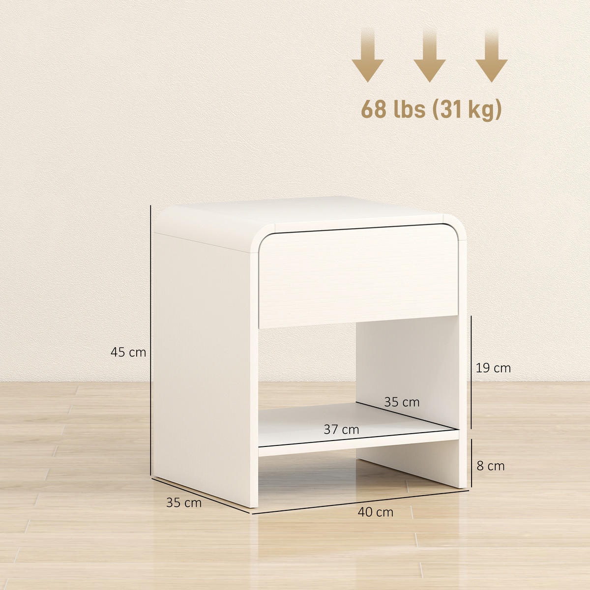 NACHTSCHRANK 2er-Set DE-12932 Schublade und offenes Fach Weiß - Weiß, Holzwerkstoff (35/45/40cm) - ComfortXL