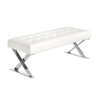 SITZBANK Rechteckig Weiß | Stahl 120/45/42 cm - Edelstahlfarben/Weiß, Leder (120/42/45cm) - ANGEL CERDA