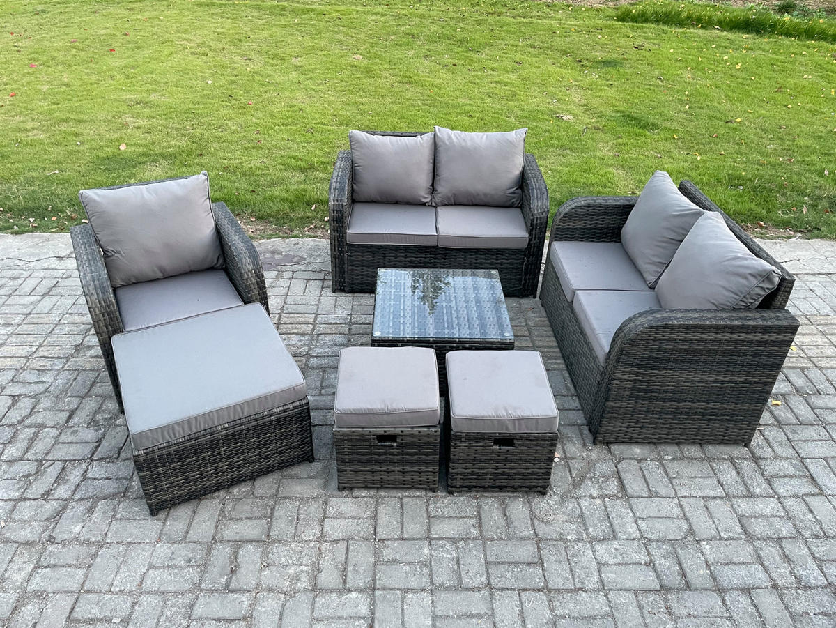LOUNGEGARNITUR Polyrattan Dunkelgrau 8-Sitzer - Dunkelgrau, Metall - Fimous