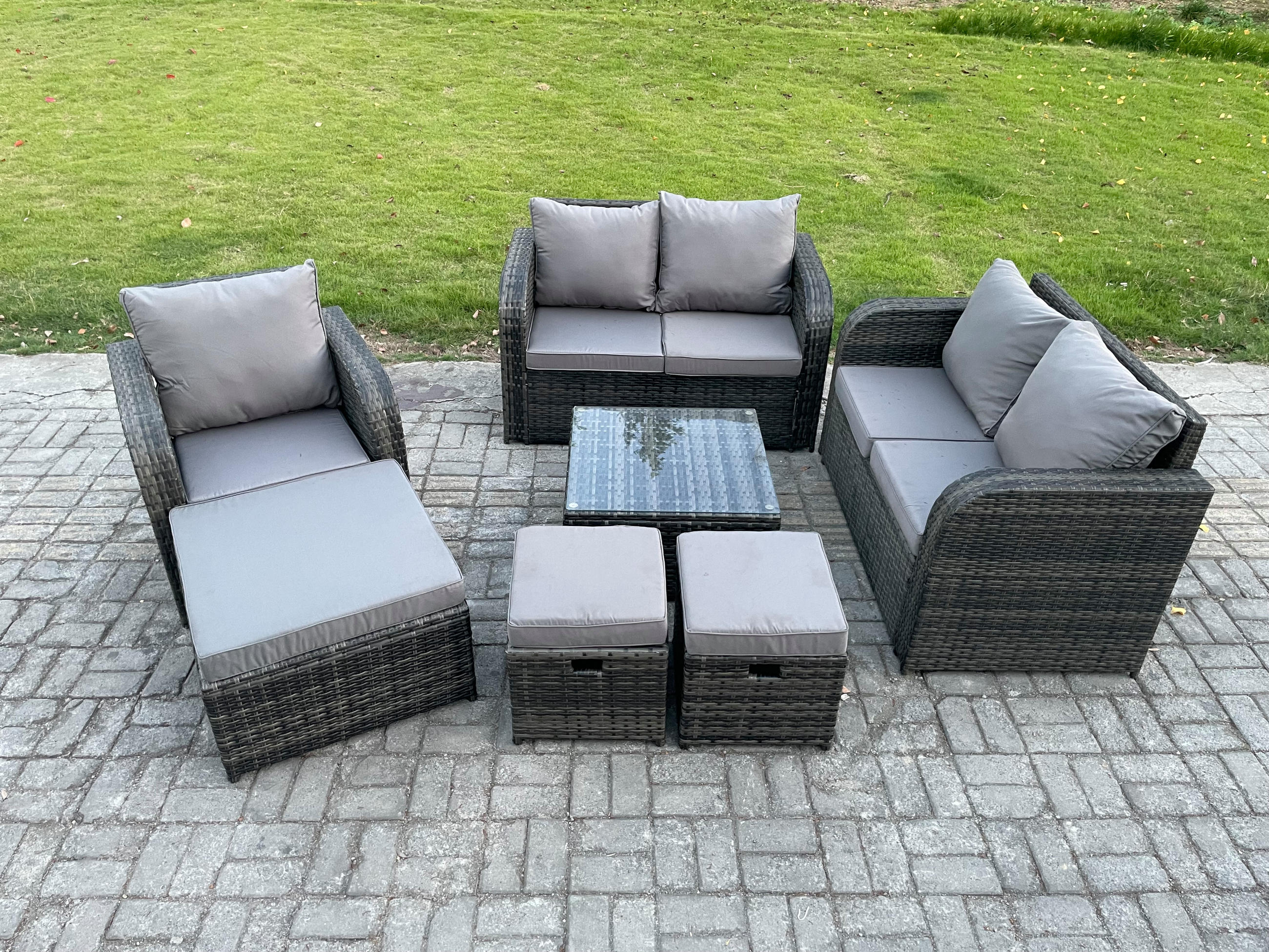 Thumbnail - Fimous Loungegarnitur, Dunkelgrau, Metall, 8-Sitzer, Loungemöbel, Gartenlounge-Sets