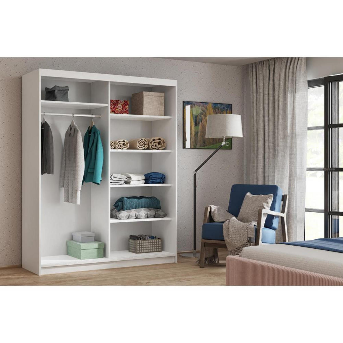 SCHWEBETÜRENSCHRANK Donatello 100/205/60 2-türig weiß mit Spiegel - Weiß/Eiche Artisan, Holzwerkstoff (100/205/60cm) - Beautysofa