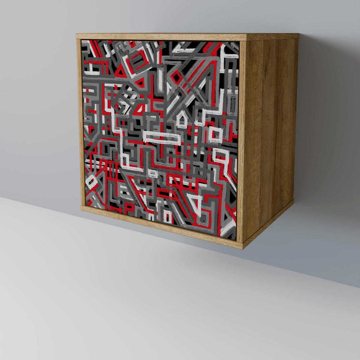 SIDEBOARD BROKEN LINES, Eichefarben, 57,5x42x77,5 cm, Schräge Buchenholzfüße - Eichefarben/Buchefarben, Holzwerkstoff/Buchenholz (57.5/77.5/42cm) - SpaceRebels