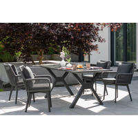 GARTENMÖBELSET Diningsessel Marbella mit Tisch Granada 200 x 90 cm - Grau, Metall - Mr. Deko