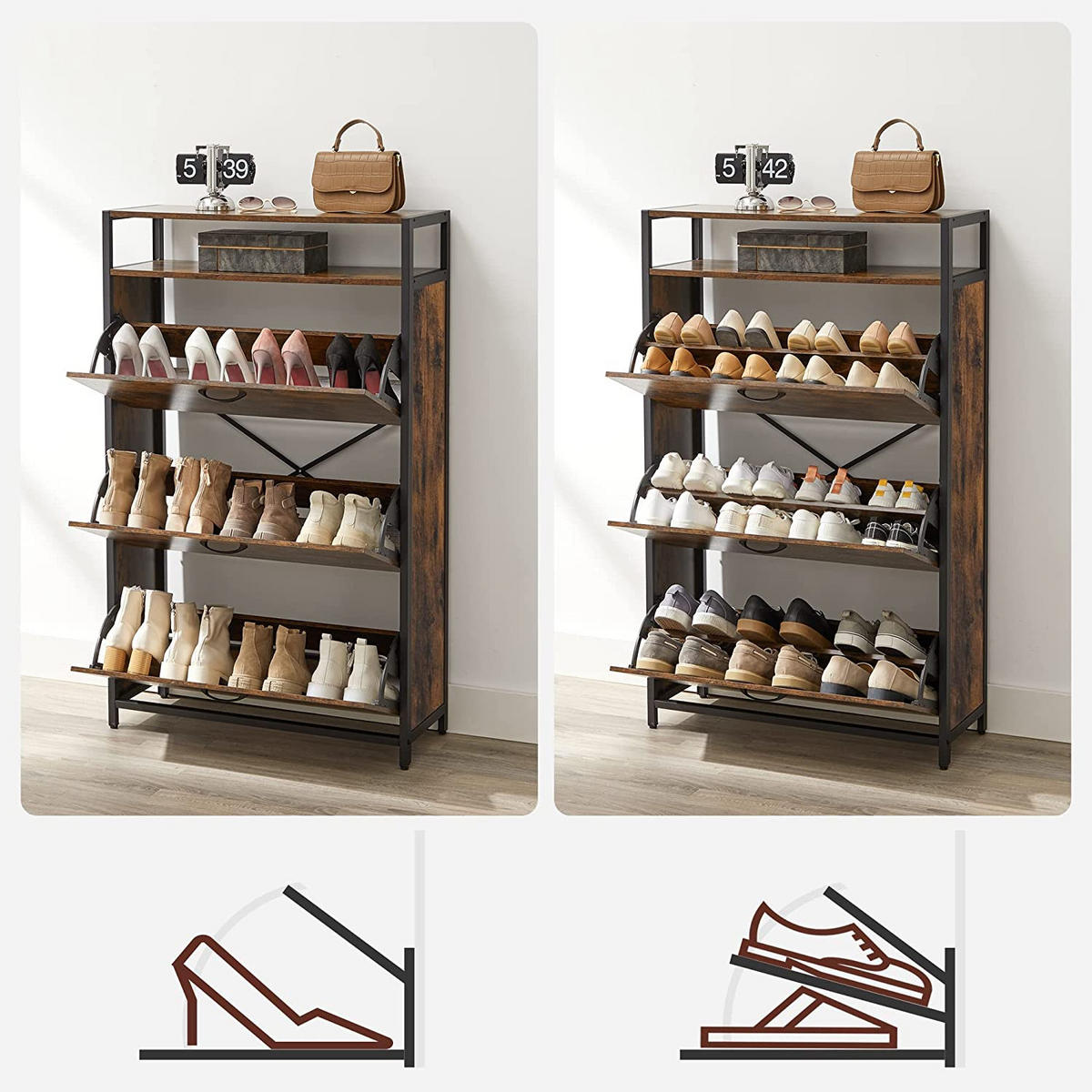 SCHUHSCHRANK SCHUHKOMMODE - Braun, Holzwerkstoff (30/130/80cm) - Hansiro