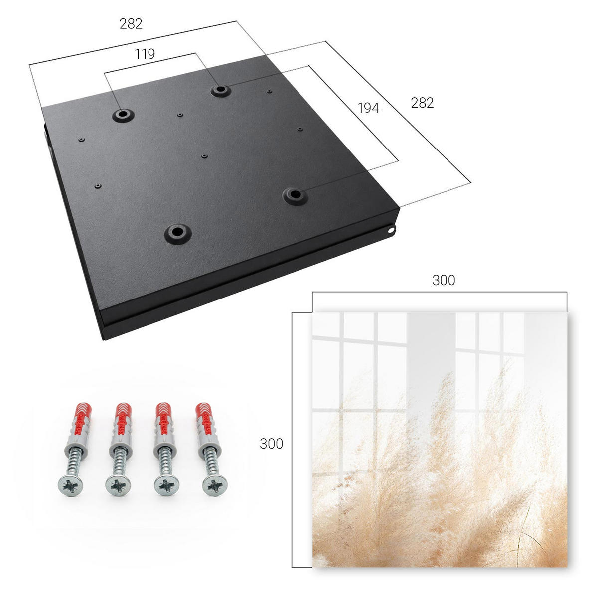 SCHLÜSSELBOX Schwarz 30x30 cm- Türöffnung nach rechts - Beruhigende Natur - Creme, Metall (30/30/5cm) - TULUP