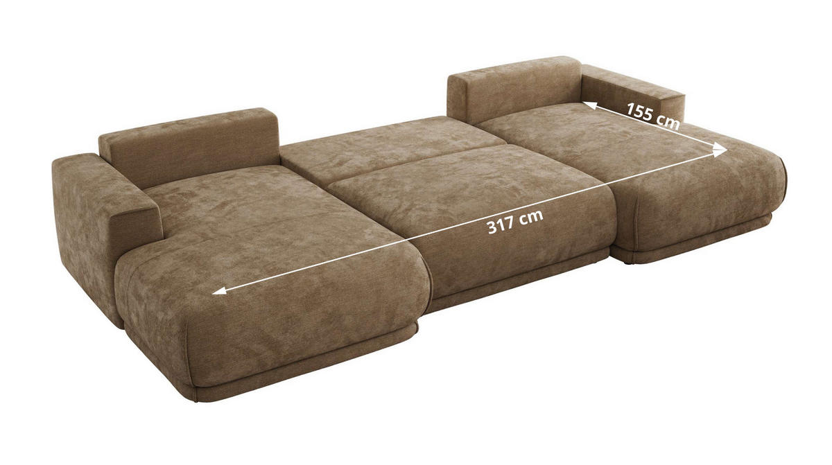 SEDACIA SÚPRAVA RINA U Hnedá Hladký ženil - hnedá/čierna, textil/plast (360/85/170cm) - MKS