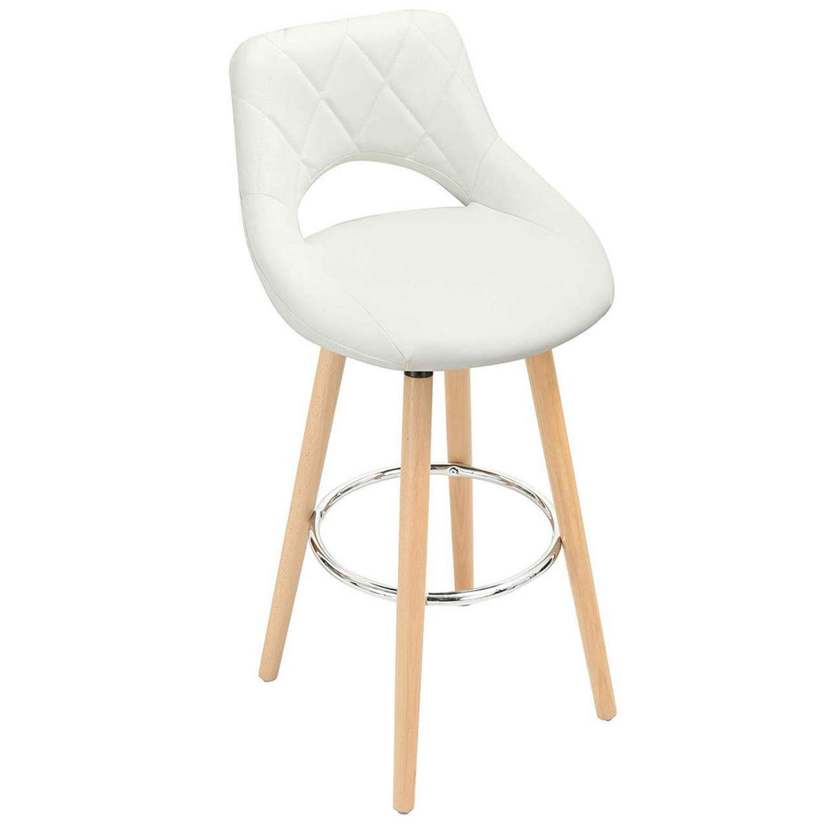 BARHOCKER aus Kunstleder, Holzgestell, Weiß - Buchefarben/Weiß, Holz/Textil (43/91/43cm) - Woltu