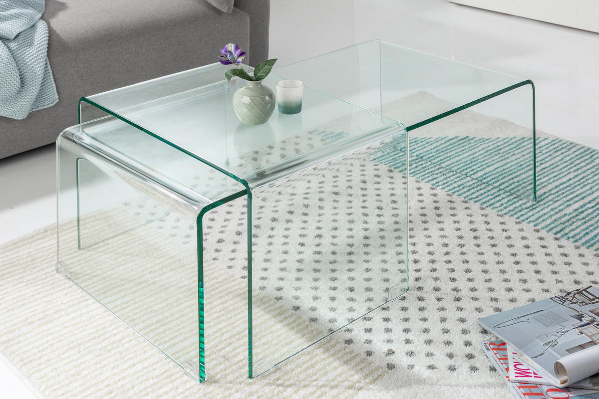 COUCHTISCH FANTOME Glas Transparent 100 cm 2er Set - Transparent/Braun, Glas (50/100/35cm) - riess-ambiente