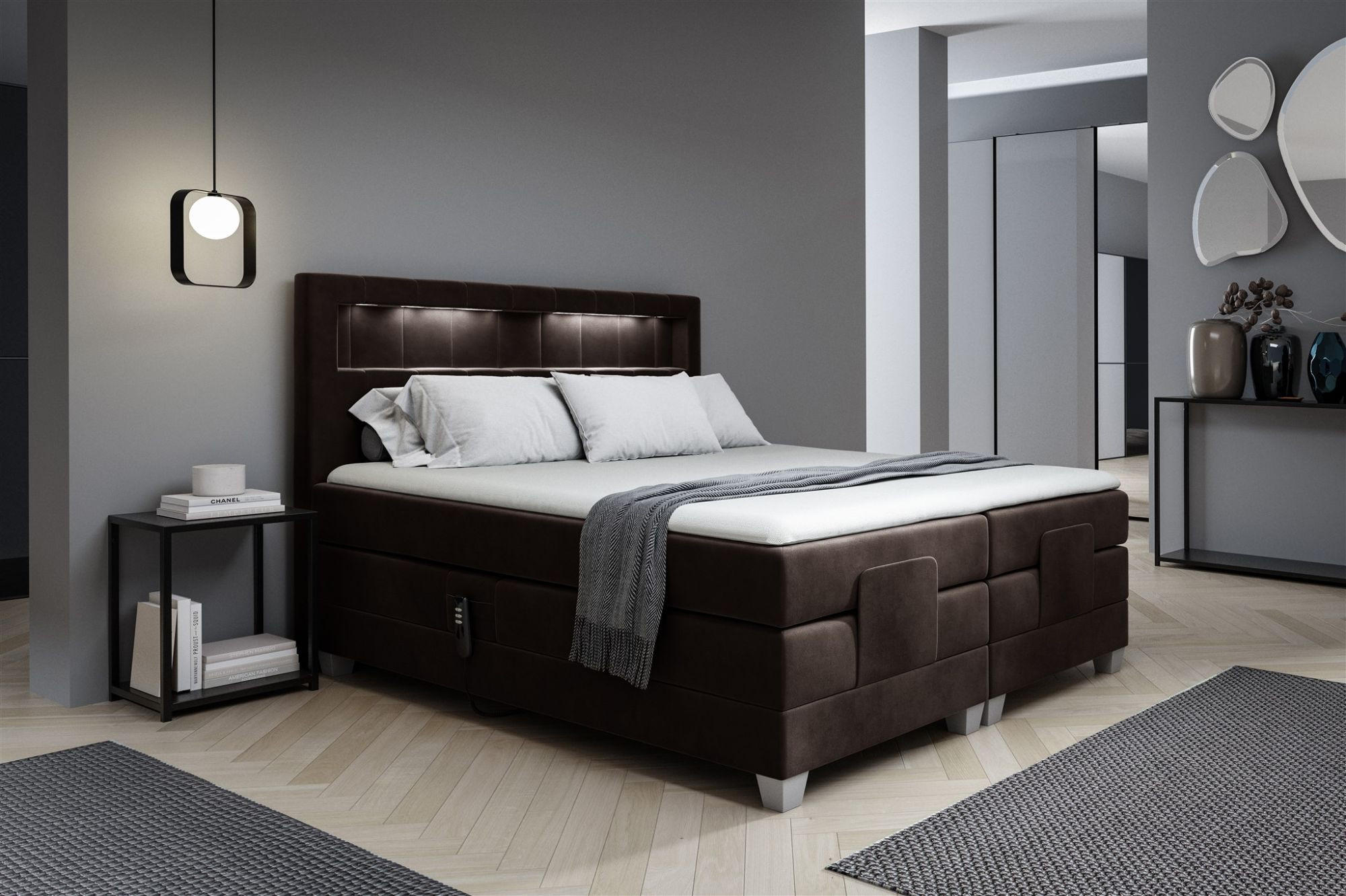 BOXSPRINGBETT Elektrisch Davide - Dunkelbraun, Holzwerkstoff/Textil (180/200cm) - Fun Möbel
