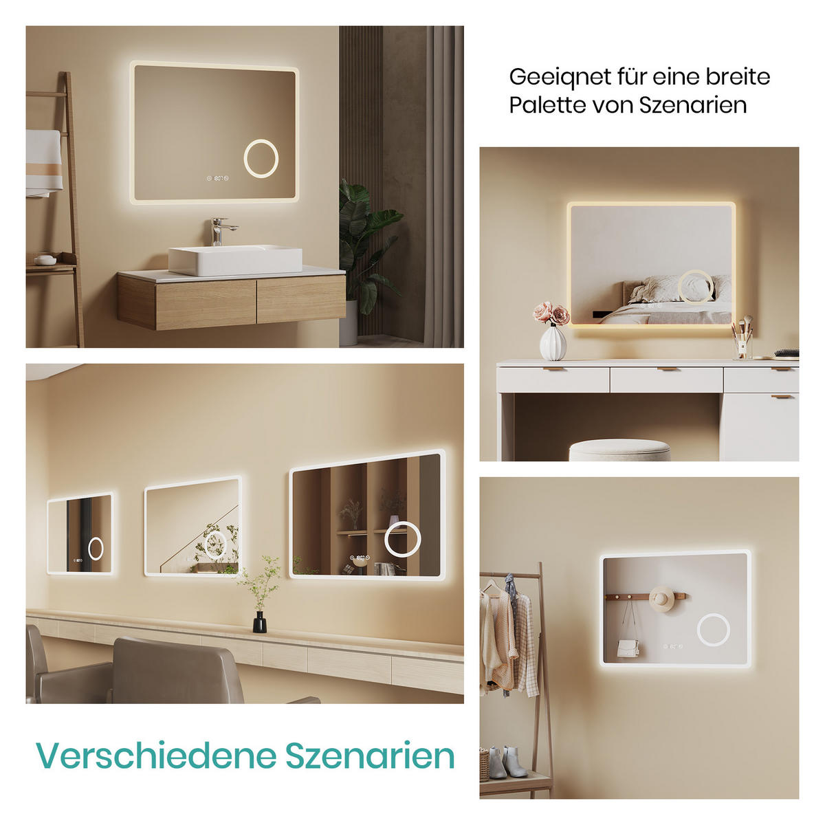 BADSPIEGEL mit 3-Tasten-Bluetooth Beleuchtung mit Integriertem Schminkspiegel 80/60 cm - Weiß, Glas (60/3.5/80cm) - EMKE