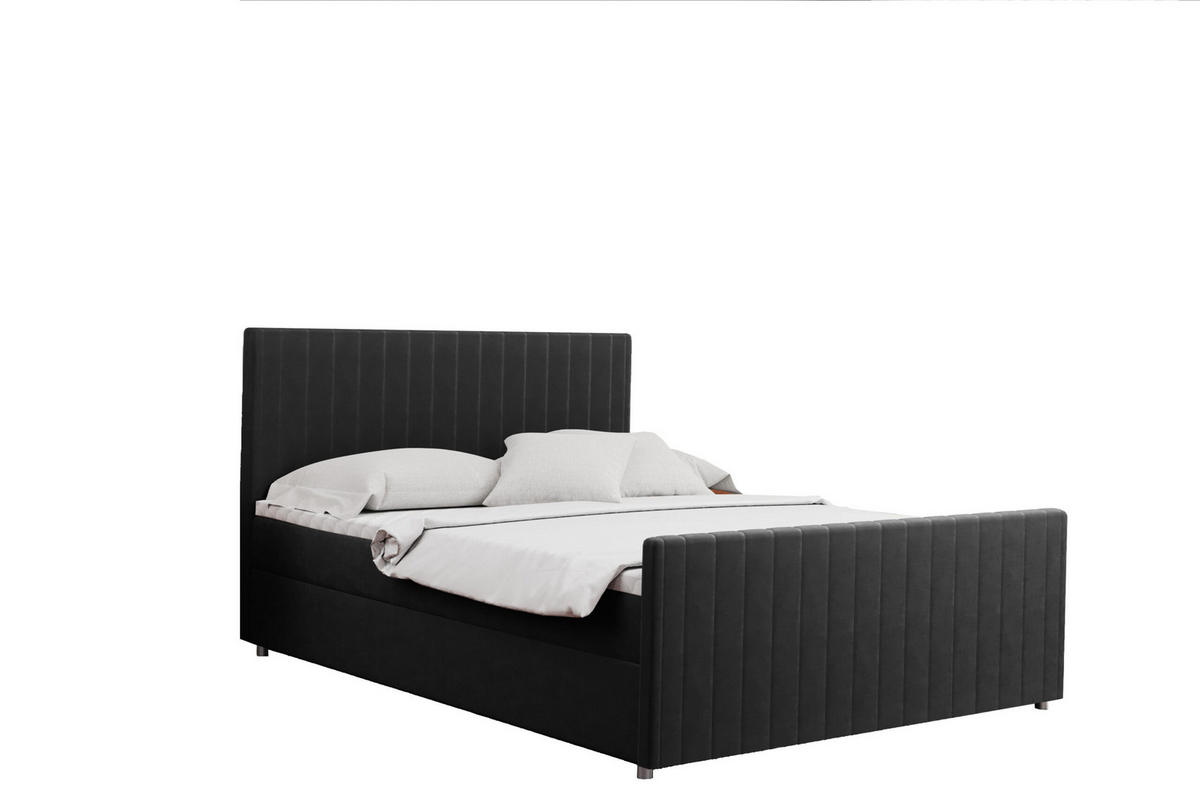 BOXBETT mit Bettkasten Matratze Topper LATINO stoff Velvet 160x200 cm Dunkelgrau H2-Pocket - Dunkelgrau, Holz/Holzwerkstoff (160/200cm) - Kaiser Möbel