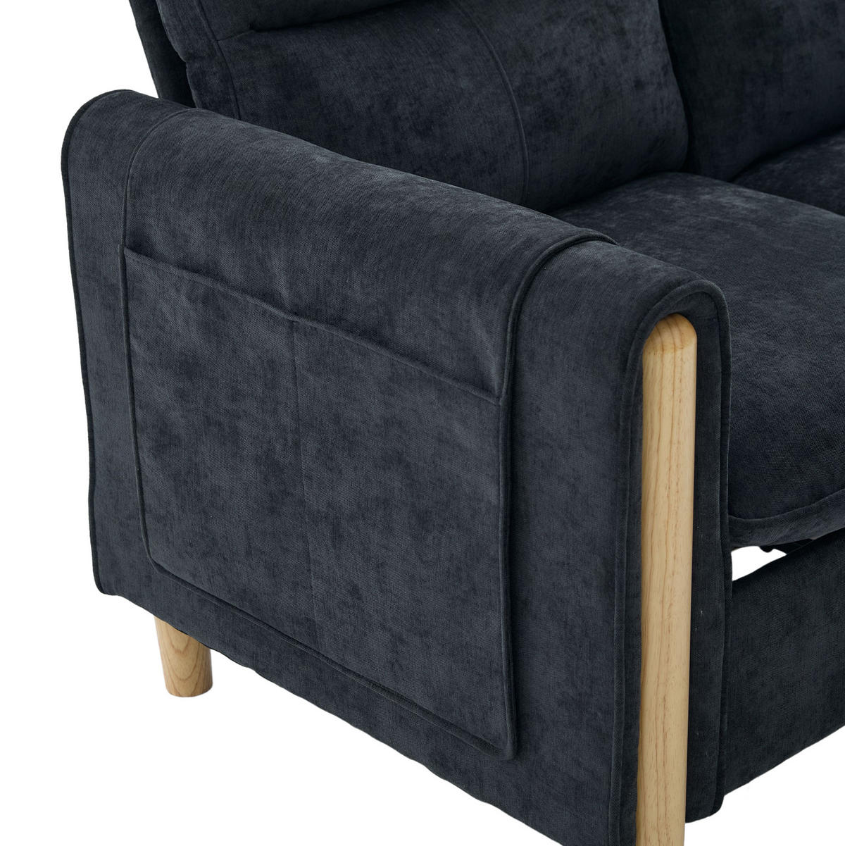 SOFA modular mit 2 Hockern und Stauraum 261 cm Chenille Schwarz - Schwarz, Holz (77/86/261cm) - Meubliv