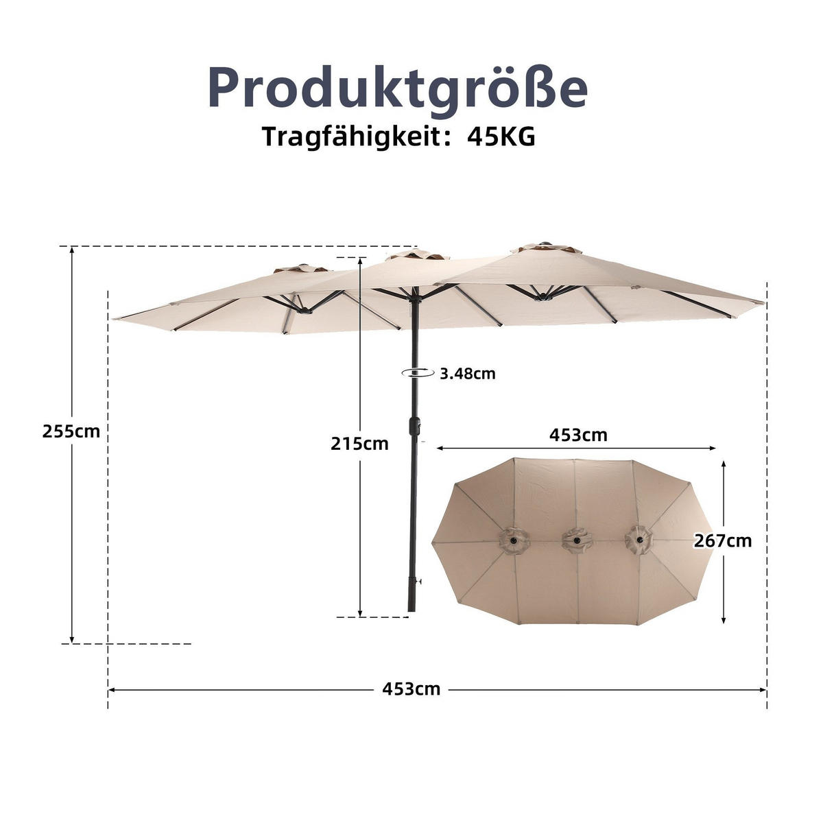 SONNENSCHIRM 453x267cm,Aluminium,Sonnenschutz,Khaki - Braun, Metall (453/267cm) - LVHOM