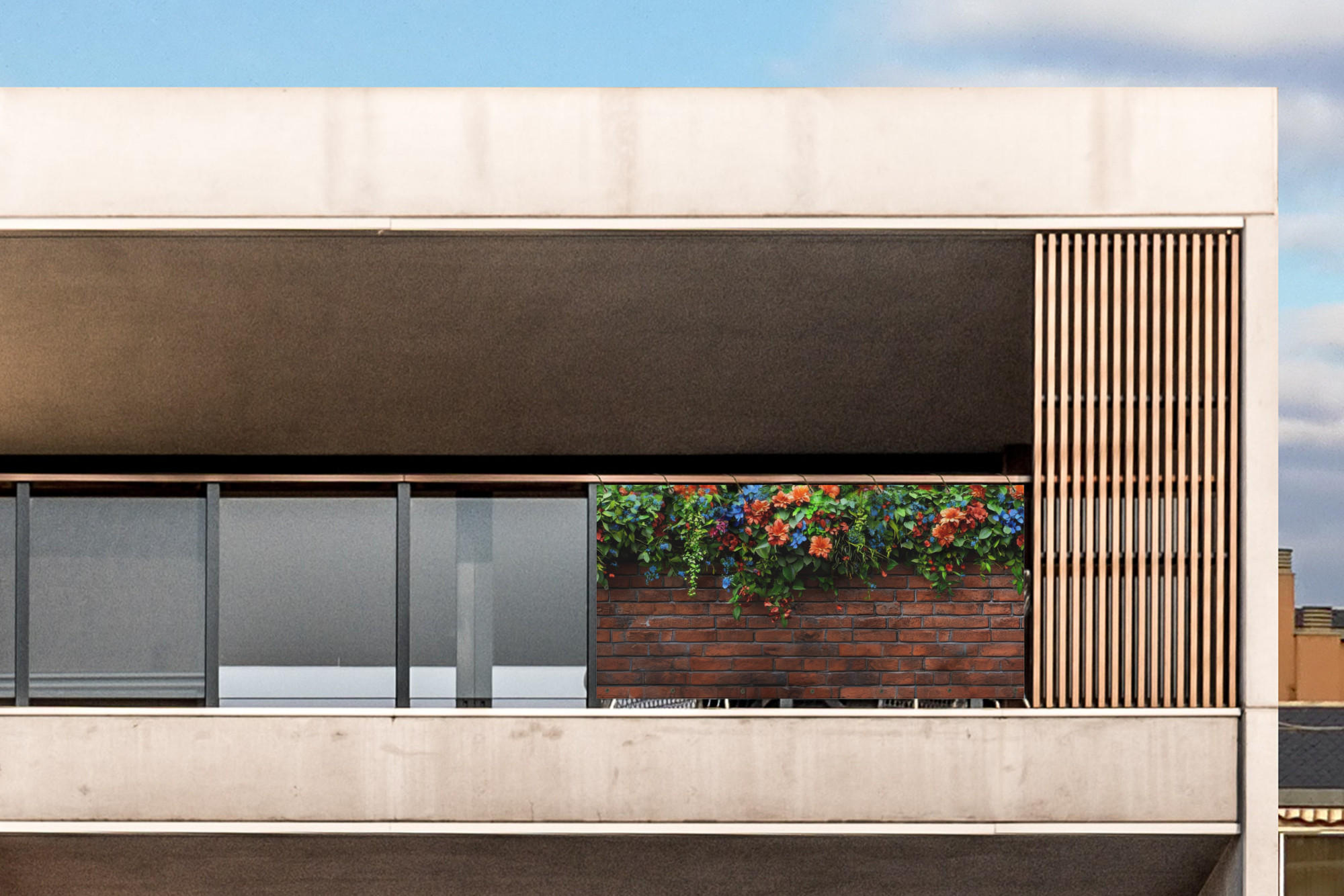 BALKON-SICHTSCHUTZ Blumen - Wand - Grün - Orange - Rotbraun, Kunststoff (200/90cm) - MuchoWow