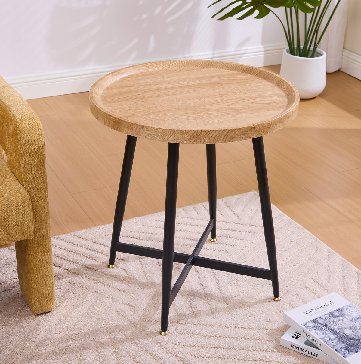 ODKLÁDACÍ stolek 55/55/60 cm přírodní dřevo z MDF s kovovou podnoží - přírodní, kompozitní dřevo (55/55/60cm) - OKWISH