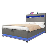POLSTERBETT 140/200 cm Grau mit LED-Beleuchtung, USB- und Typ-C-Anschluss, hydraulischem Stauraum aus Leinen - Grau, Textil (140/200cm) - OKMYHOME