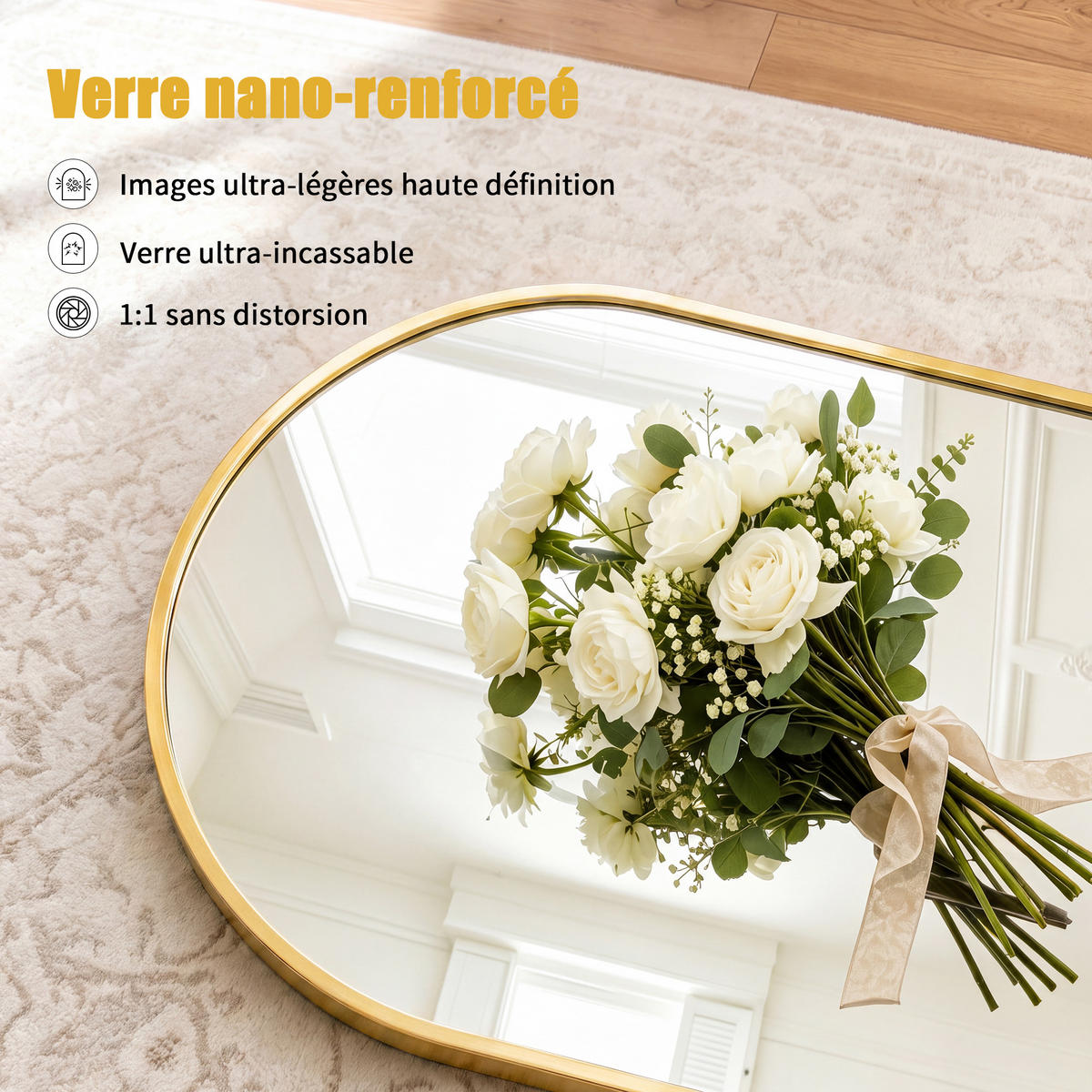 WANDSPIEGEL Bogenform 91 x 61 cm aus Sicherheitsglas mit Aluminiumrahmen gold - Goldfarben, Metall (61/91/3cm)