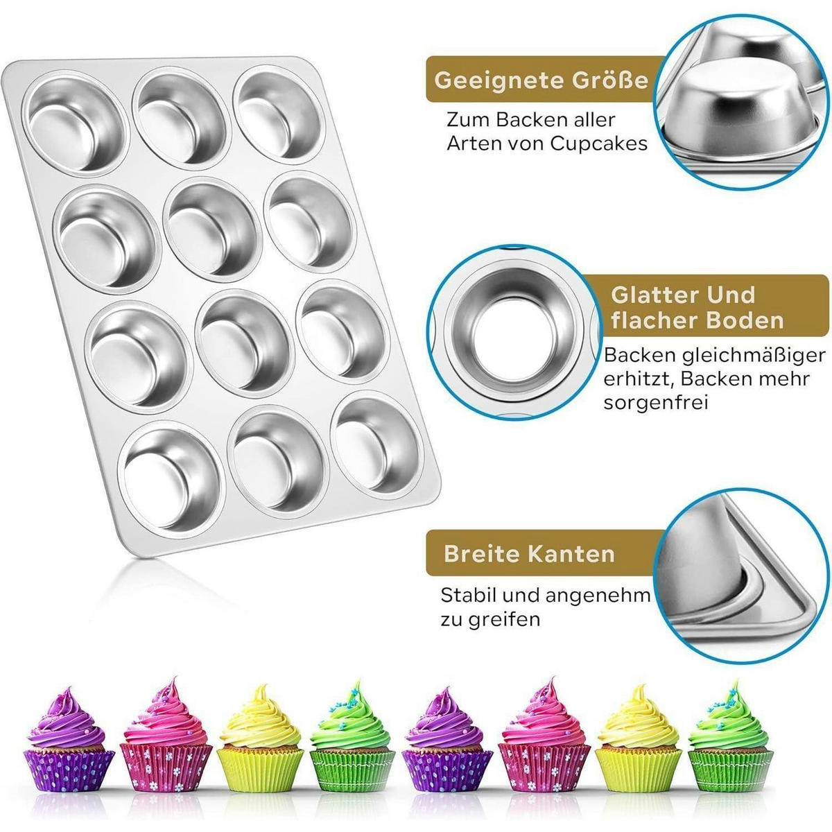 MUFFINBACKFORM 2er Set Edelstahl 12 Mulden 35 x 27 cm - Silberfarben, Metall (27/3/35cm)