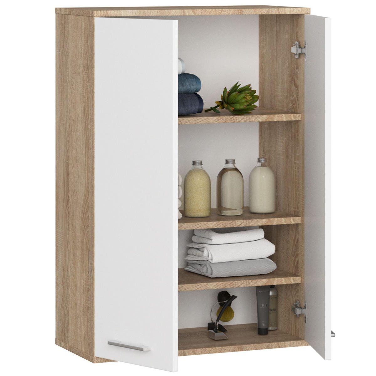 HÄNGESCHRANK Sonoma Eiche, Weiß 64x94x30 cm - Silberfarben/Weiß, Holzwerkstoff/Kunststoff (64/94/30cm) - Akord